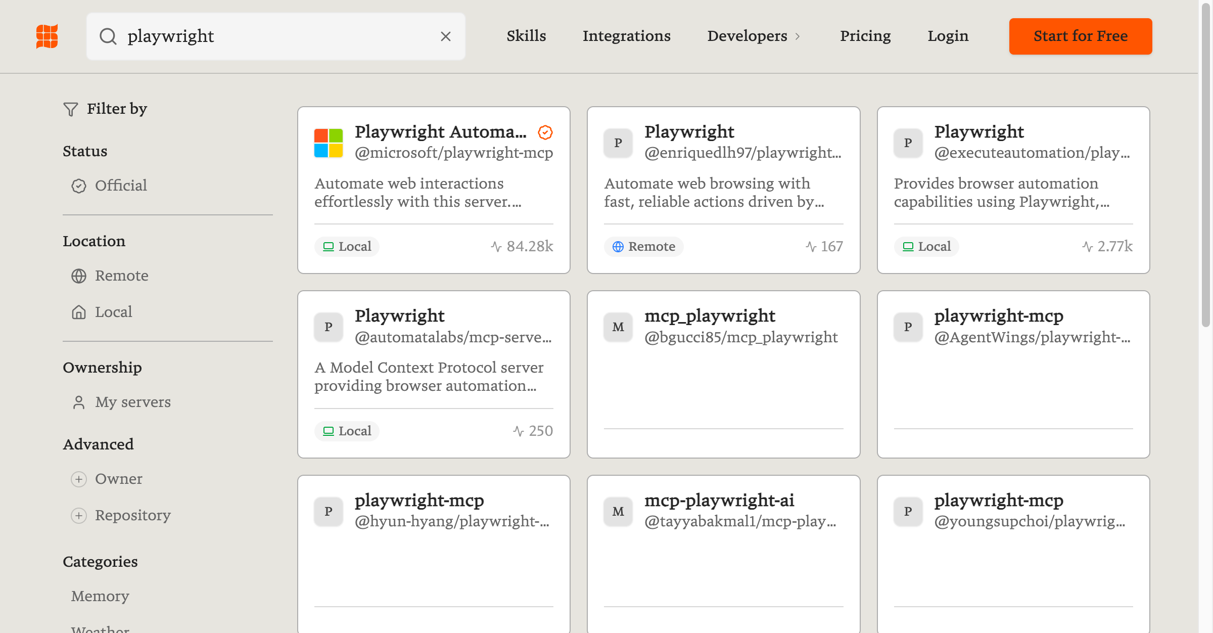 Smithery 搜索 Playwright